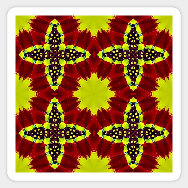 Red Yellow Chysanthemum Pattern Number 7 Sticker by BubbleMench